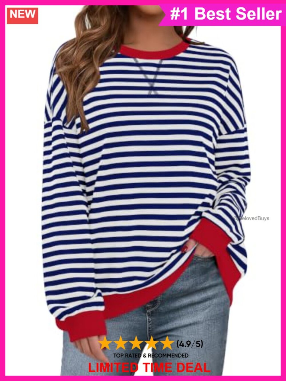 Striped Sweatshirt Crewneck Long Sleeve Pullover Casual Top